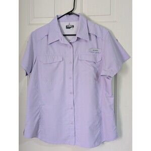 HABIT Outdoor Button S/S Shirt Womens XL Purple Lightweight Pockets Vented Logo